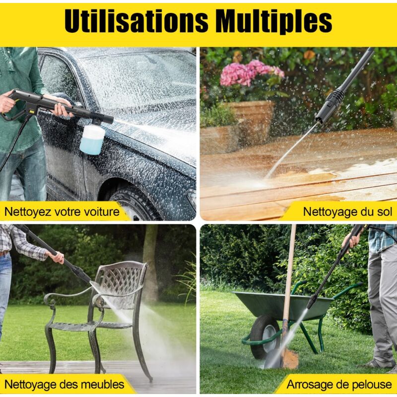 Nettoyeur Haute Pression Gisam 2200W - 180 Bars - Débit 480L/h - Tuyau 8m - Idéal Voiture/jardin/terrasse