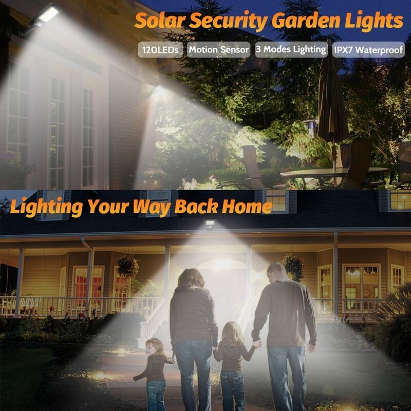 Lampes solaires à détecteur de mouvement pour l'extérieur [140 LED/3  modes], lampes de sécurité à énergie solaire CLAONER (permanente toute la  nuit/contrôle intelligent de la luminosité) avec wi 