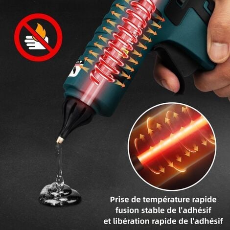 Pistolet à colle électrique portable sans fil 18 V (2 piles incluses),avec 10 bâtons de colle pour travaux manuels, bricolage, réparations rapides