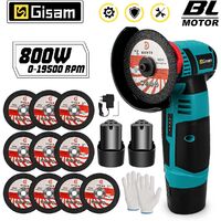 Gisam – Meuleuse sans fil 12V – Moteur Brushless – 19500 tr/min – 2 batteries 2000 mAh – Pour matériaux durs et béton armé