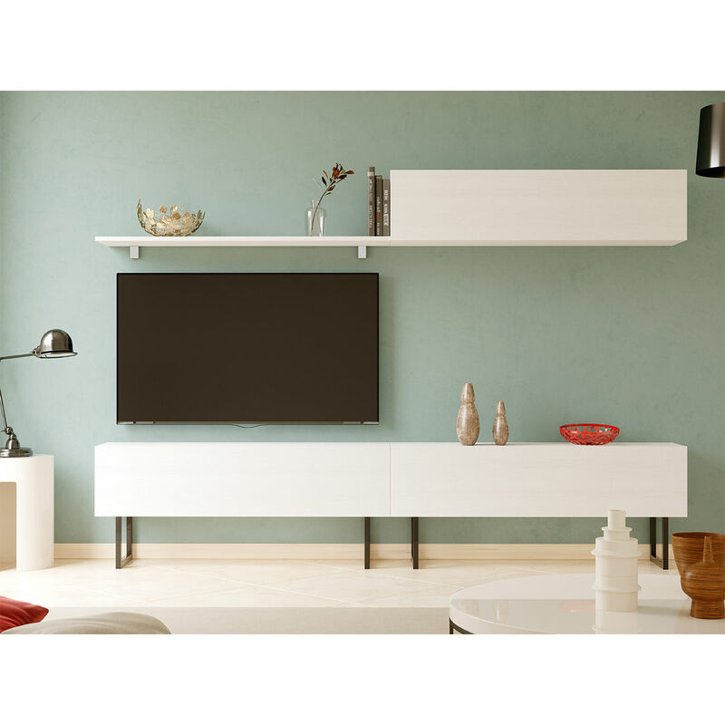 Mueble de salón Blanco/Roble Puzzle 25, 260 cm - Mueblam