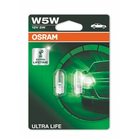 OSRAM Performance Bulbs - W5W 12V 5W (501L) W2.1x9.5d - Long Life - ULTRA  LIFE - 2825ULT-02B