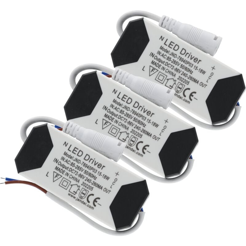 Jandei - Pack x3 Driver Transformador 15W-18W DC, entrada multi-voltaje 85-265V Ac 50/60Hz, salida 72-86 Vdc 240-260 mA. V�lidos para sustituir en downlights y otros equipos LED