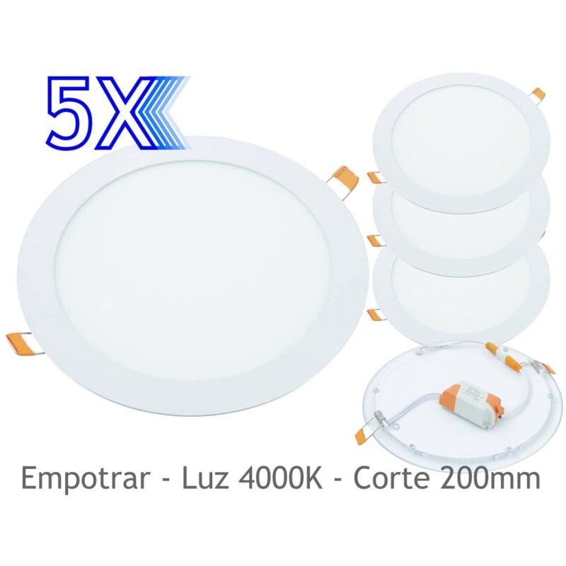 Jandei 5x Downlight LED 18W Redondo Plano De Empotrar Luz Blanca Neutra 4200K, Aluminio Aro Blanco Mate, Para Hueco De 200-205mm Blanco