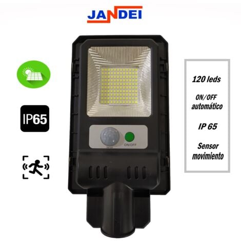 Jandei - Farola Solar PALMA compacta 120 LEDs 6500K con sensor de movimiento placa solar integrada batería litio 2000mAh