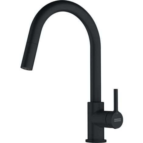 Franke – Mitigeur de cuisine noir mat à douchette monojet – Col de cygne – Hauteur 360 mm – Longueur bec 215 mm – Fragranit durable