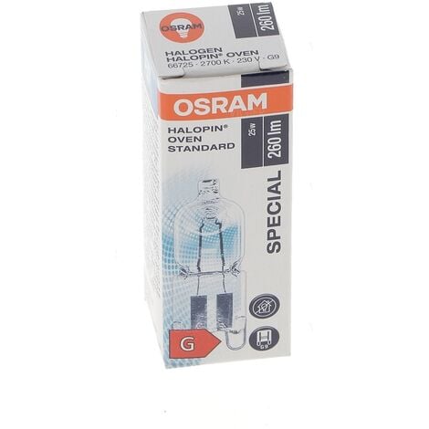 OSRAM Lampe spéciale four halogène G9 Special Oven T / Ampoule pour four 25  Watt / culot à broches / Transparent blanc chaud - 2700K 230v : :  Luminaires et Éclairage