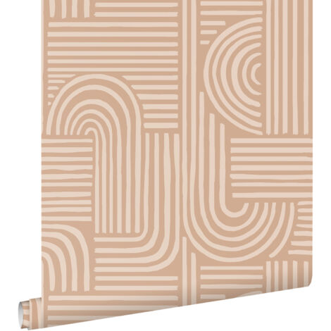 papier peint graphique 3D terracotta claire - ESTAhome