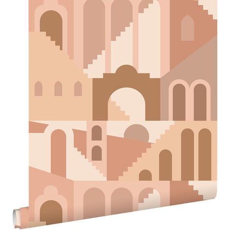 papier peint maisons méditerranéennes rose terracotta  - ESTAhome