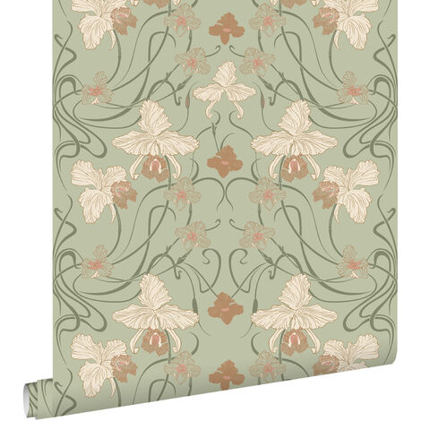 Papier peint à motif fleurs vintage art nouveau 53cm x 10,05m – Intissé écologique – Pose facile sans table à tapisser – Estahome