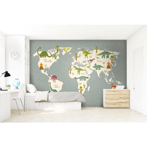 papier peint panoramique carte du monde pour enfants gris et vert ...