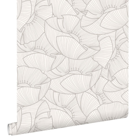 papier peint coquelicots gris et blanc  - ESTAhome