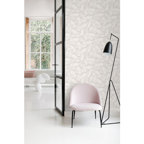 papier peint coquelicots gris et blanc  - ESTAhome