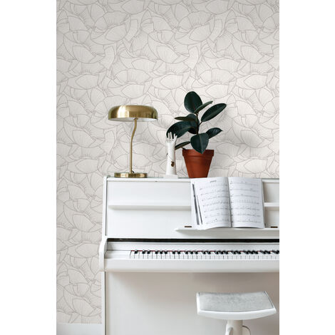 papier peint coquelicots gris et blanc  - ESTAhome