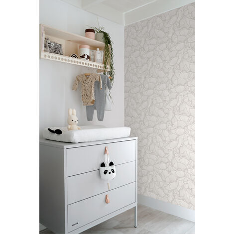 papier peint coquelicots gris et blanc  - ESTAhome