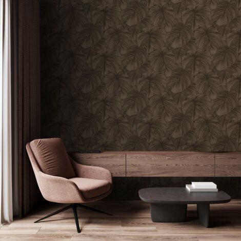papier peint effet 3D feuilles brun foncé  - Origin Wallcoverings