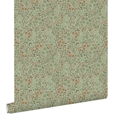 papier peint fleurs vert grisé  - ESTAhome