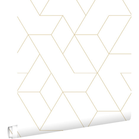 papier peint lignes graphiques blanc et or - ESTAhome (1/5)