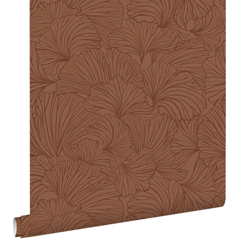 papier peint feuilles de ginkgo terracotta  - ESTAhome