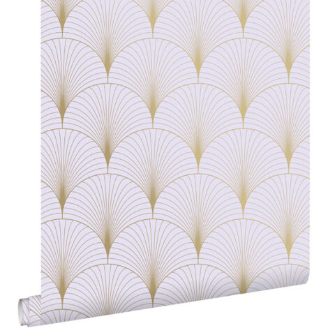 papier peint art déco lilas violet et or - ESTAhome