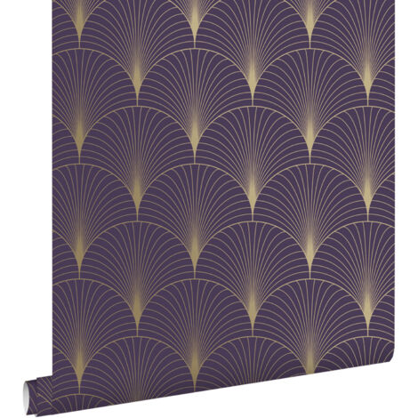 papier peint art déco violet foncé et or  - ESTAhome