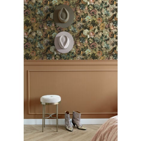 papier peint fleurs or  - ESTAhome