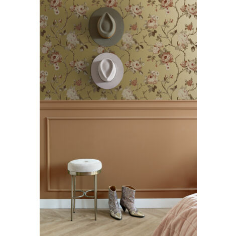 papier peint fleurs vintage or et rose terracotta  - ESTAhome