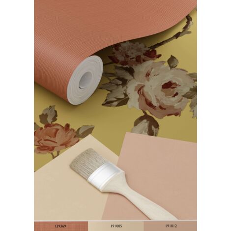 papier peint fleurs vintage or et rose terracotta  - ESTAhome