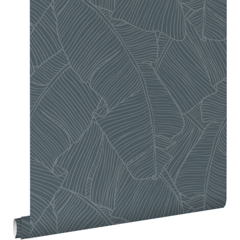 papier peint feuilles bleu gris - ESTAhome (1/5)
