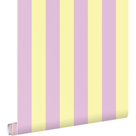 papier peint à rayures jaune pastel et lilas violet - ESTAhome