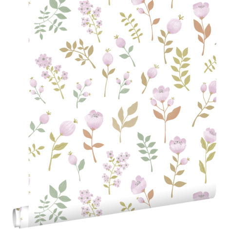 papier peint fleurs lilas violet et vert grisé  - ESTAhome (1/5)