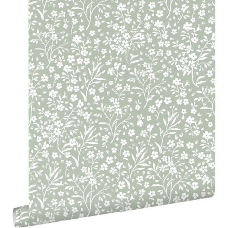 papier peint fleurs vert menthe - ESTAhome (1/5)