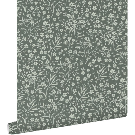 papier peint fleurs vert grisé  - ESTAhome (1/5)