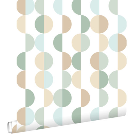 papier peint motif graphique vert grisé, bleu clair et beige - ESTAhome (1/5)