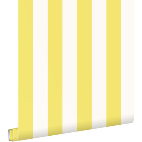 Papier peint à rayures jaune et blanc – Intissé haute qualité – Dimensions 53cm x 10,05m – Impression écologique sans solvant – Estahome (1/5)