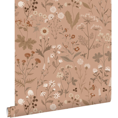 papier peint fleurs des champs marron terracotta  - ESTAhome