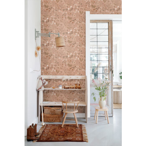 papier peint fleurs des champs marron terracotta  - ESTAhome