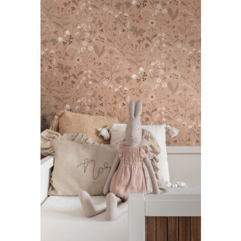 papier peint fleurs des champs marron terracotta  - ESTAhome