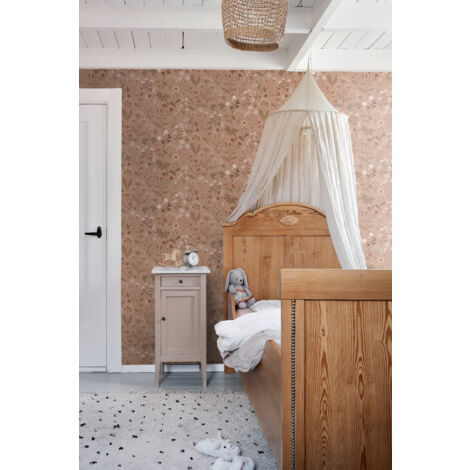 papier peint fleurs des champs marron terracotta  - ESTAhome