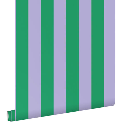 papier peint à rayures vert et lilas violet  - ESTAhome