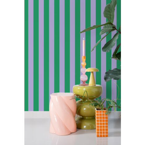 papier peint à rayures vert et lilas violet  - ESTAhome