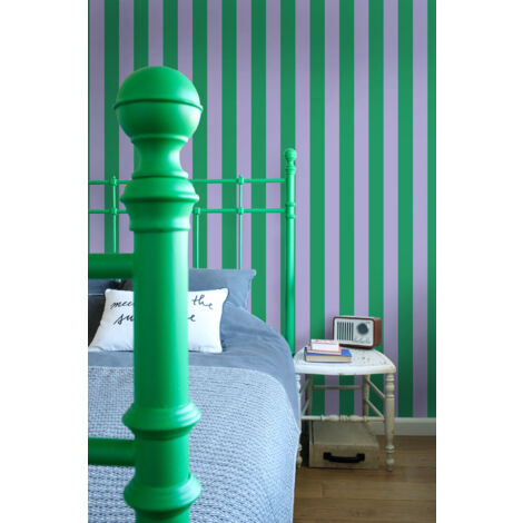 papier peint à rayures vert et lilas violet  - ESTAhome