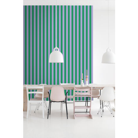 papier peint à rayures vert et lilas violet  - ESTAhome