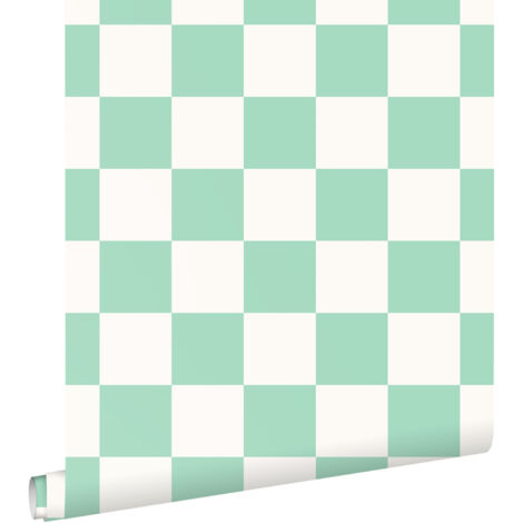 papier peint à damier vert menthe et blanc - ESTAhome