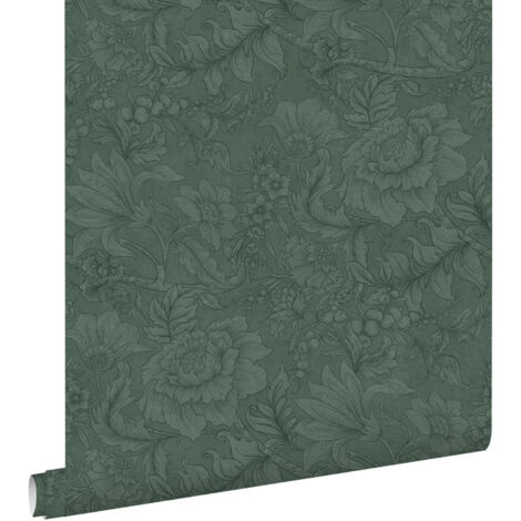 papier peint fleurs vert foncé  - ESTAhome (1/5)