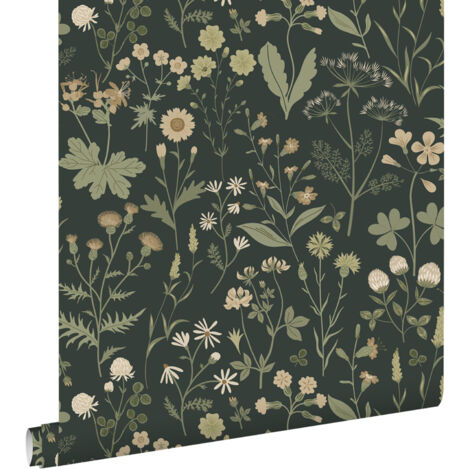 papier peint fleurs des champs vert foncé  - ESTAhome