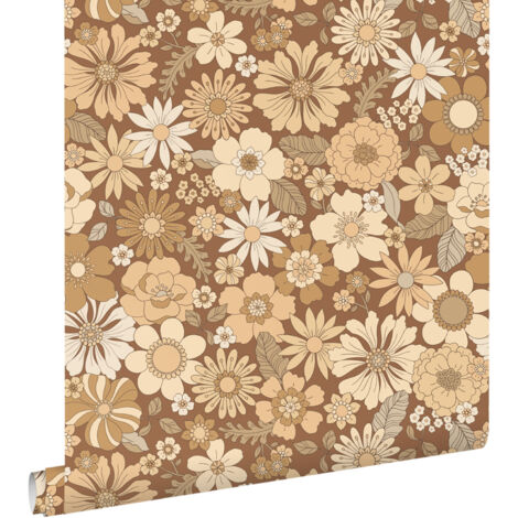 papier peint fleurs rétro beige et marron  - ESTAhome (1/5)