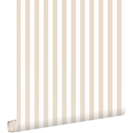 Papier peint intissé à rayures beige et blanc – Dimensions 53cm x 10,05m – Raccord libre – Colle professionnelle recommandée – Estahome (1/5)