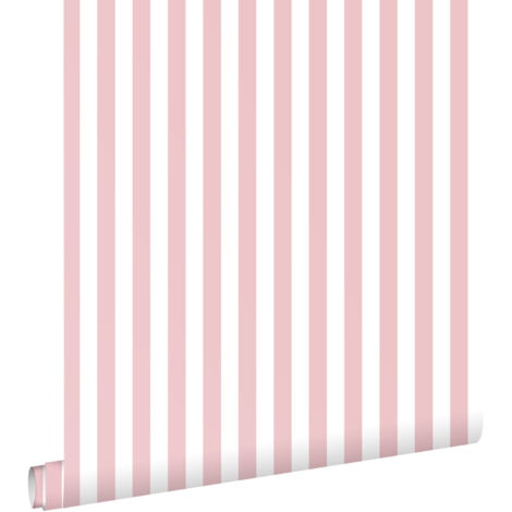 papier peint à rayures rose et blanc  - ESTAhome