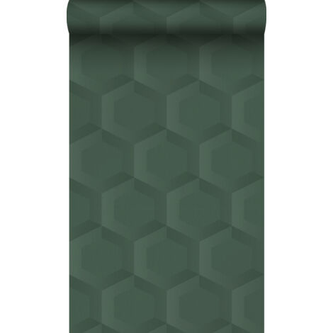 papier peint hexagone 3d vert foncé - Origin Wallcoverings (1/5)